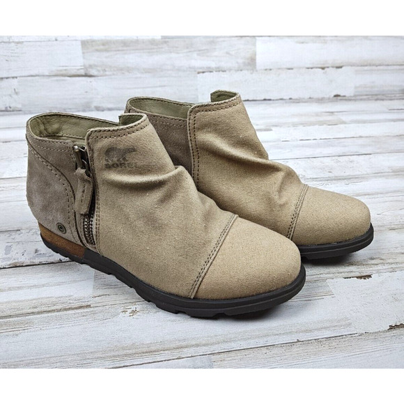 Sorel Major Low Womens Size 7 Tan Suede Ankle Side Zip Bootie Boots EUC! - Picture 1 of 9